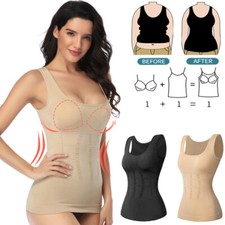Womens Built in Bra Tummy Control Camisole Cami Shapewear Tank Top Body Shaper