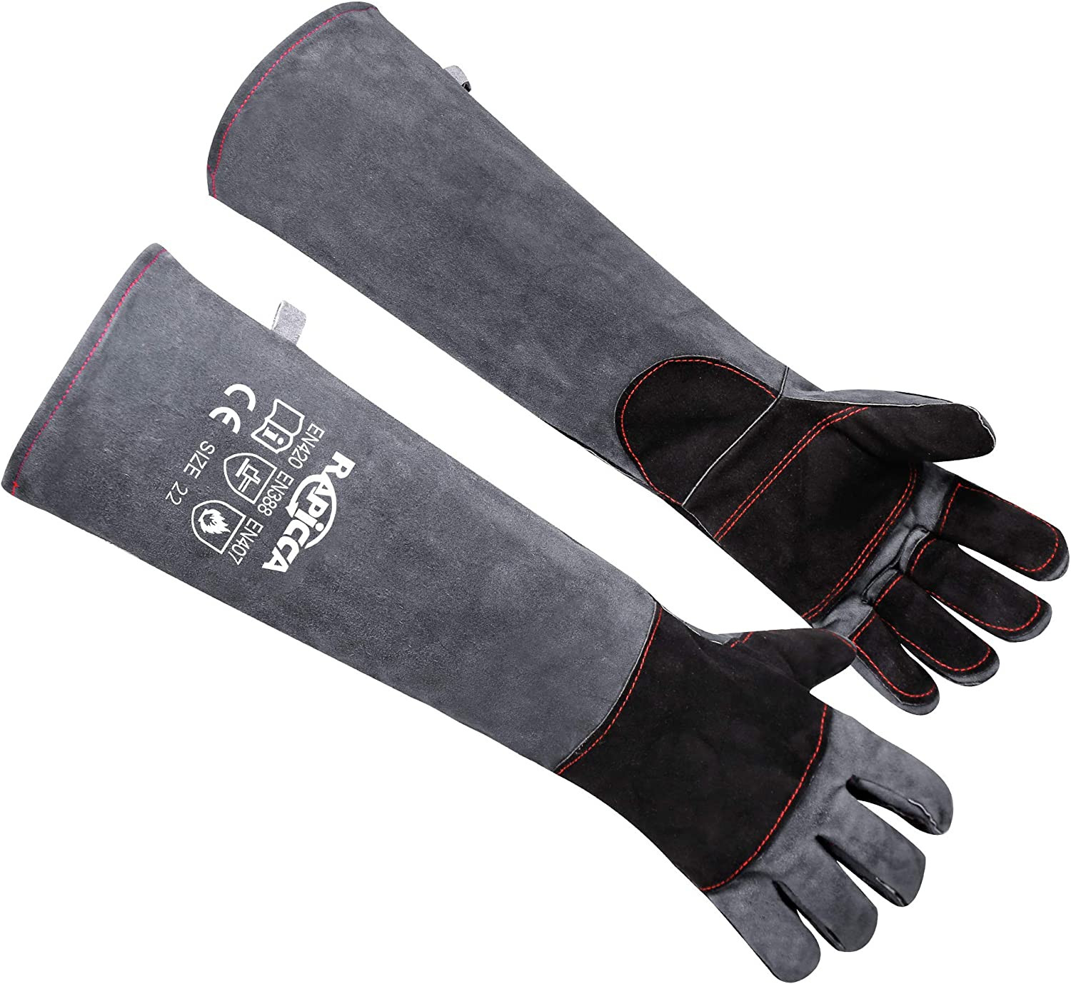 Animal Handling Gloves Bite Proof Kevlar Reinforced Leather Padding 22 Inches
