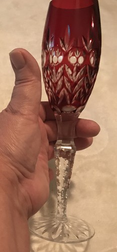 Ajka Ruby Red Florderis Cut-to-Clear Crystal Champagne Flute - Picture 7 of 7