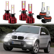 For BMW X5 2007-2013 LED Headlight Hi/Low Beam Fog Light Bulbs 6000K White Combo
