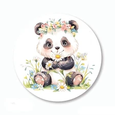 WATERCOLOR FLORAL PANDA BEAR FAVORS SCRAPBOOK STICKERS ENVELOPE SEALS LABELS