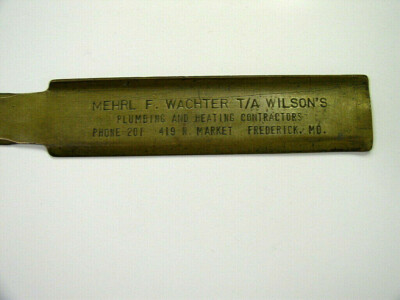 Mehrl F. Wachter t/a Wilson`s 419 N.Market St. Brass Letter Opener Frederick Md 