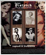 Sierra Leone Marlene Dietrich 100th Birthday Souvenir Stamp Sheet Of 4 MNH Gem