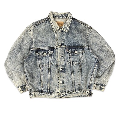 Vintage 1980er ORANGE TAB ACID WASH LEVIS TYPE 3 TRUCKER JEANSJACKE MEDIUM