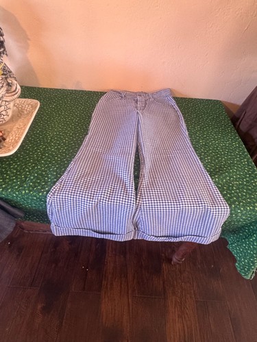 Vtg 1970s FARAH Flared Bell Bottom Polyester Slacks Pants Disco Navy Blue - Picture 12 of 12