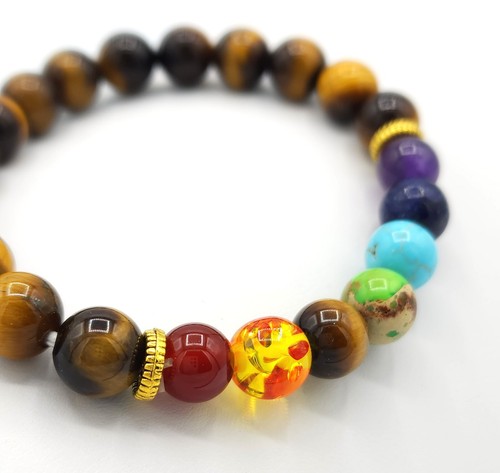 7 Chakra Bead Tiger Eye Bracelet - Balance Harmony Natural Stone Healing - Picture 5 of 6