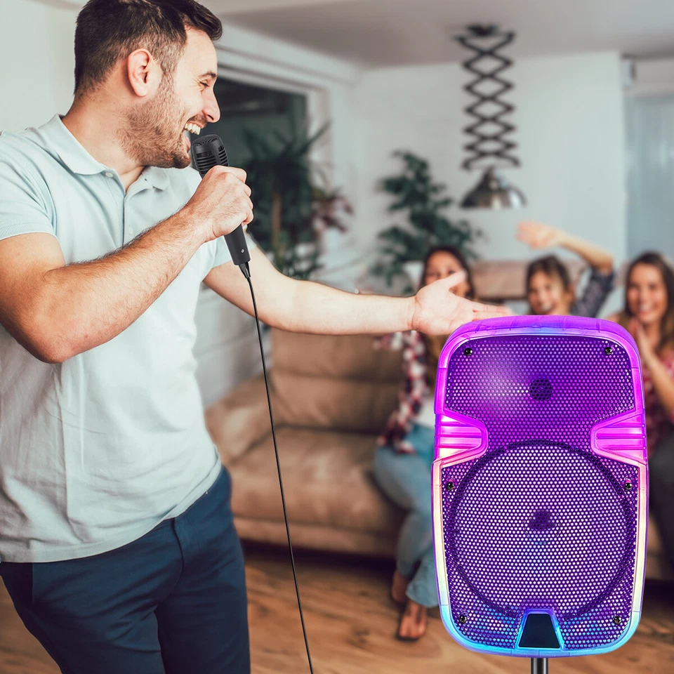 8" Purple Bluetooth Speaker Rechargable PA Karaoke Party System w/Mic & Stand - Image 3 of 4
