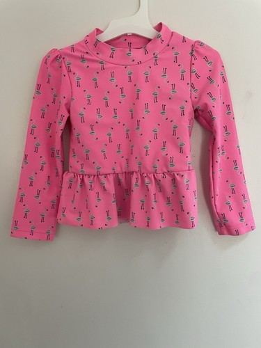 Carter's Toddler Girls Cute Flamingo Print Pleated Long Sleeve Swim Top Pink 2T
