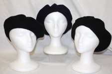 Lot Of 3 "Classic" Fashion Wool Beret Hats, Black & Navy Blue, OSFA-B114
