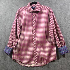 Robert Graham Men's Flip Cuff Button Up Long Sleeve Check Purple / Green Sz L