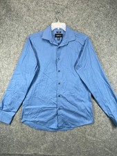 Kenneth Cole Awareness Button Up Shirt Mens 34 Neck 15.5 Blue Slim Long Sleeve