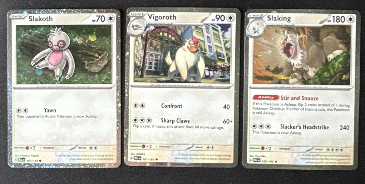 Pokemon Slakoth Vigoroth Slaking Evolution Set 160/193 Paldea Evolved HOLO NM