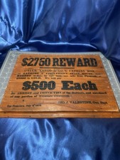 Vintage Wells Fargo $2750 Reward Wooden Sign Old West Stagecoach Robbery Plaque