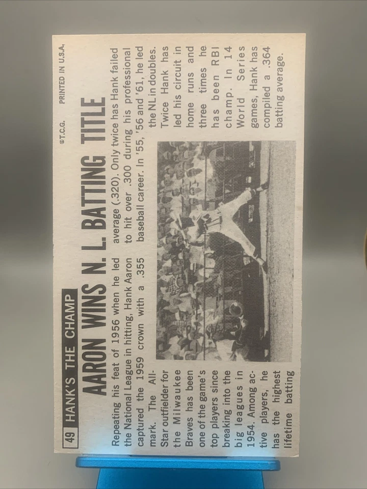 1964 Topps Giants - Хэнк Аарон #49 почти как новый отличная центрирующая острая карта бесплатная доставка - Изображение 2 из 4