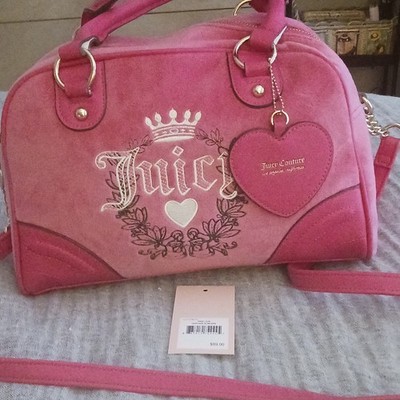 Juicy Couture Pink Logo Satchel Top Handle Crossbody Strap ZipHeart Charm