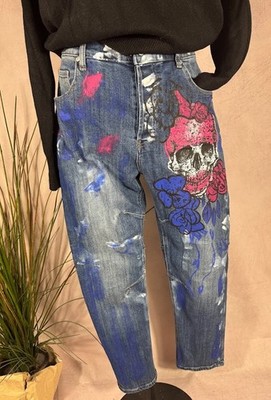 Women's jeans boyfriend skull print pants denim S. woman sw8343 S M