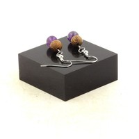 Mineralien Und Edelsteine. Ohrringe 2 Perlen Amethyst + Holz 8