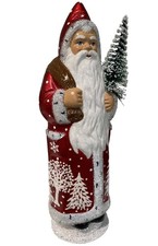 22295 - Schaller Paper Mache Candy Container - Santa in Red Coat with Ermine Edg