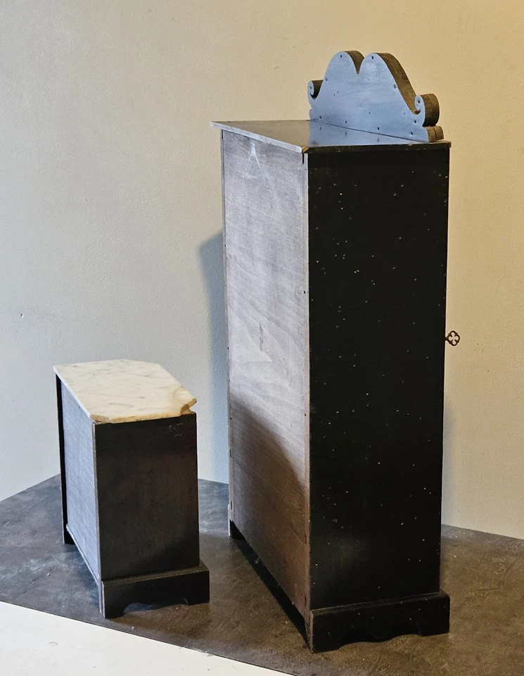 armoire vitrée + commode - meuble pour poupée ancienne ( circa 1950 , France ) - Photo 4/4