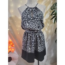 Express Womens Leopard Print Satin Blouson Halter Mini Dress Size XS Animal Chic