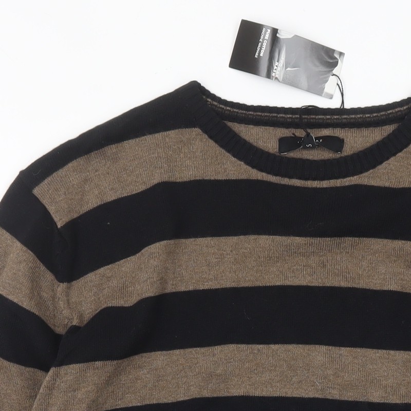 Thomas Nash Men's Brown Striped Cotton Crew Neck Jumper Small image 6