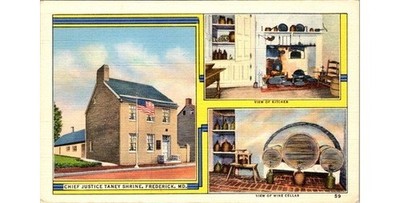 1941 Linen Postcard-Roger Brooke Taney Home Frederick MD For Defense Stamp