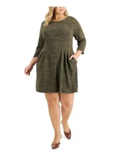 CONNECTED APPAREL Womens Jersey 3/4 Sleeve Above The Knee Sheath Dress Plus