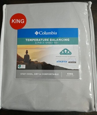 New Columbia Temperature Balancing 6 Piece King Sheet Set With Omni-Wick Gray 