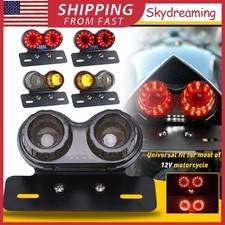 Motorcycle LED Dual Tail Turn Signal Brake Integrated License Plate Light 12V