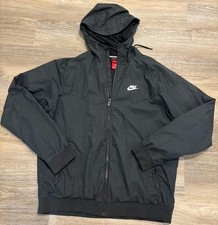 NIKE Windrunner Hooded Jacket Men  s Large Swoosh Logo Black White Vented Zip