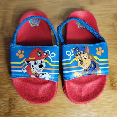 Paw Patrol Toddler Boys Chase Marshall Red Blue Slide Sandals Size 9/10