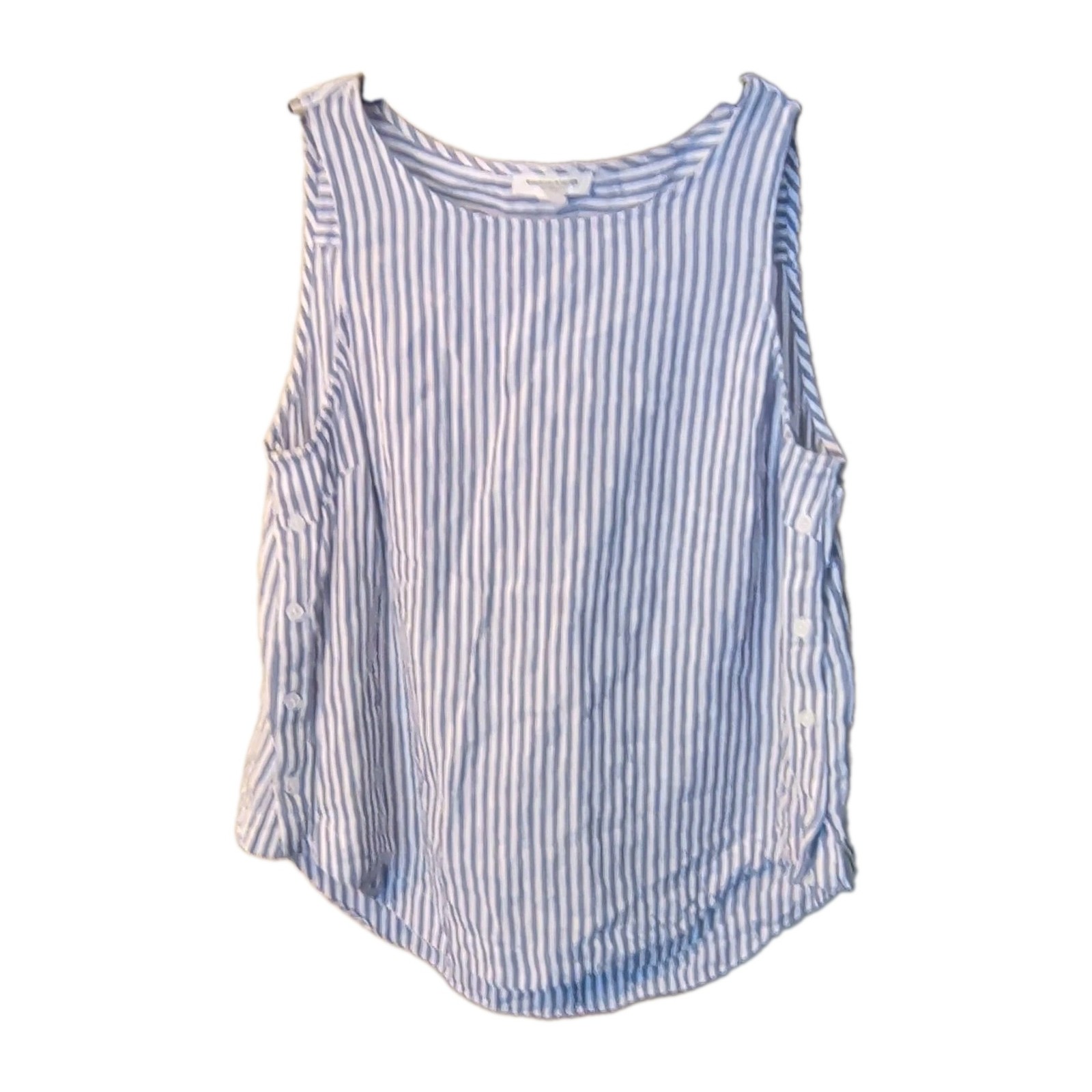 BeachLunchLounge Women's M Linen Cotton Blend Striped Blue White Sleeveless Top