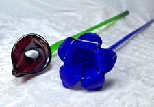 2 Glass Long Stem Flowers Hand