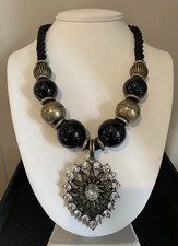 Vintage IMAN Black Gold Beaded Rhinestone Pen...