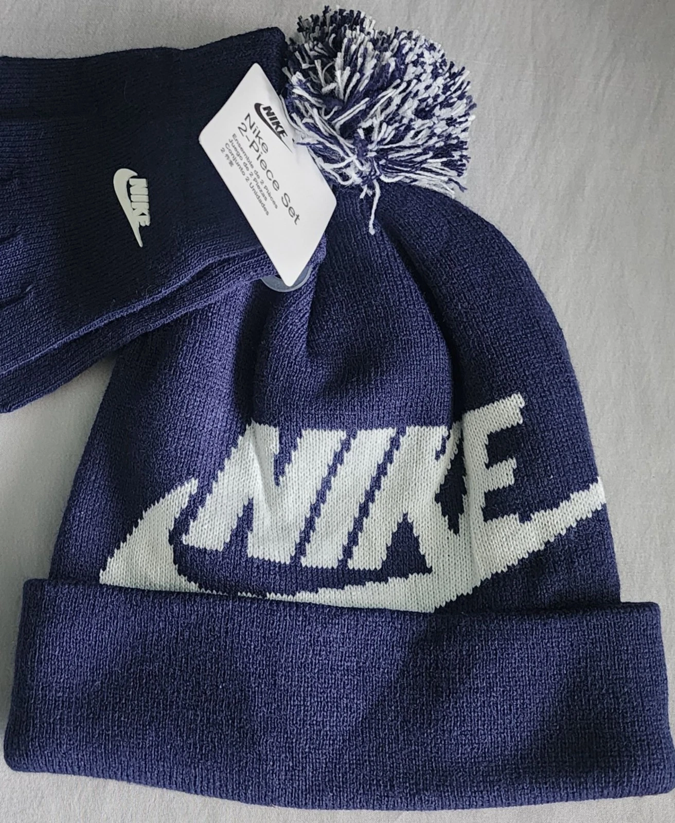 Kids Navy Blue Nike Hat and Gloves