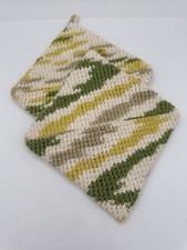 Handmade Crocheted Cotton Potholders Set of 2 Green Yellow Cream Striped