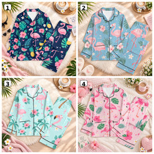 Women's 2-Piece Pajamas Set Long Sleeve Button-Down Tropical Pink Flamingo