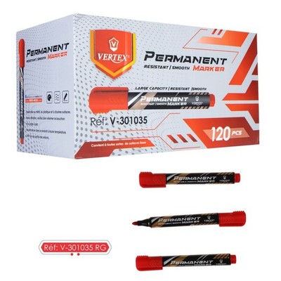 120pc Red Permanent Marker Vertex Bulk Box Refillable Smooth Tip Office School