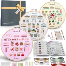 Beginner Embroidery Kit for Adults Kids, Learn to Embroider 37 Stitches and 1...