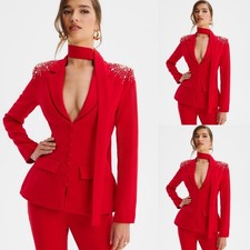 Red Suits for Women Beading Prom Party 2Pcs Modern Evening Dinner Fashion Outfit