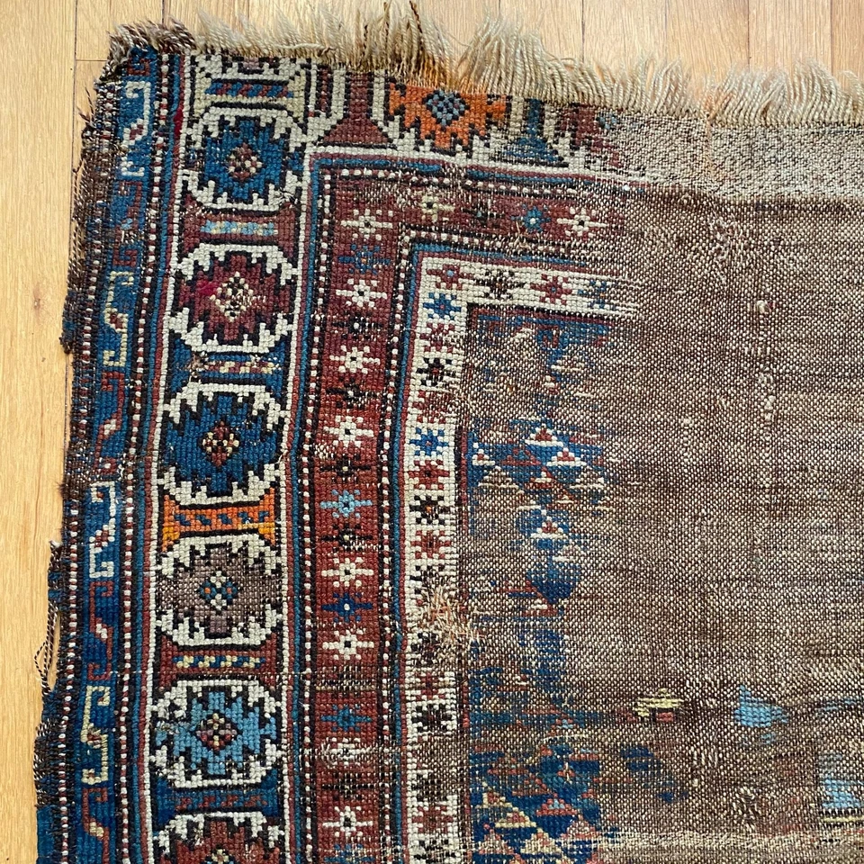Vintage Rug 3' 8 x 4' 9 Blue Hand Knotted Worn Caucasian Oriental Rug - Image 4 of 4