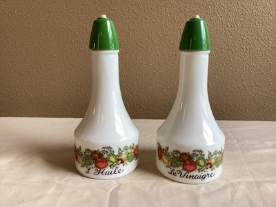Vintage Gemco  Spice of Life  Oil & Vinegar Cruets Milk Glass 1970s