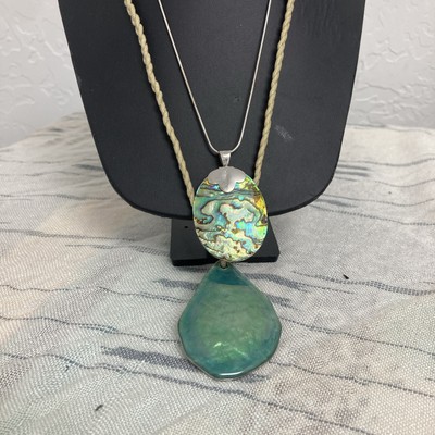 Vintage Sterlingsilber riesige Abalone Muschel Anhänger Halskette Box Kette 