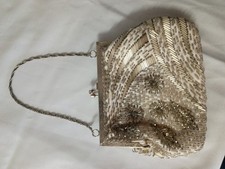 Vintage beaded with chain Macau White Silver Small Clutch
