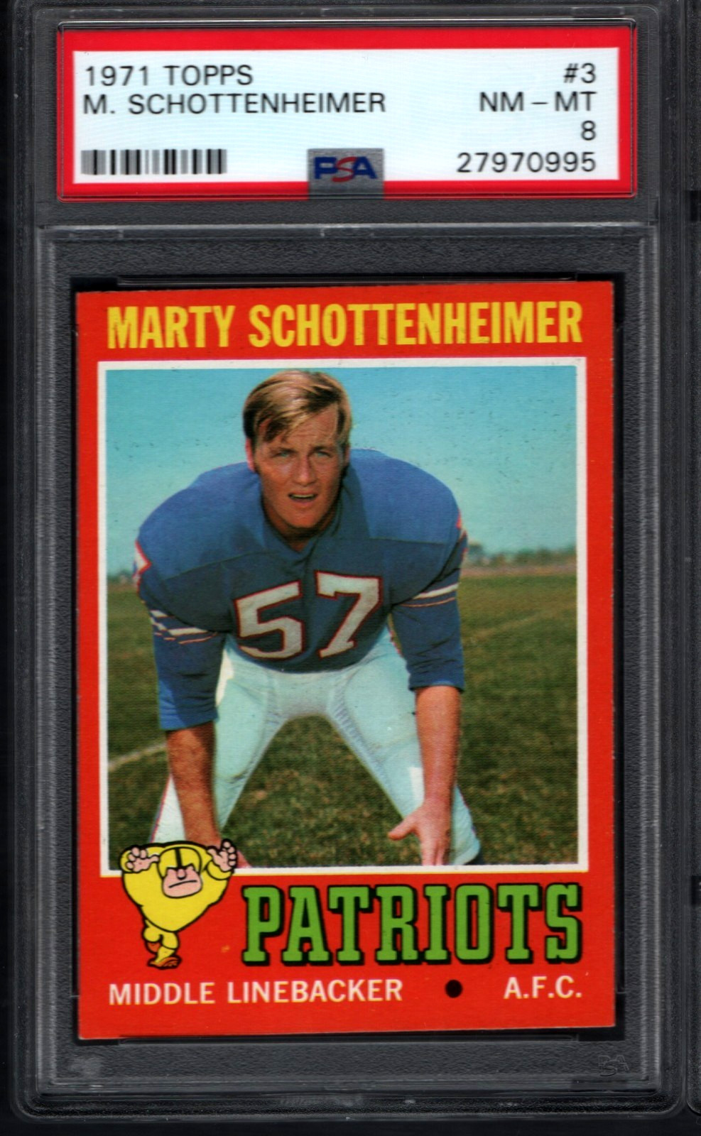 1971 Topps Football #3 Marty Schottenheimer RC PSA 8 Rookie (R) Boston Patriots