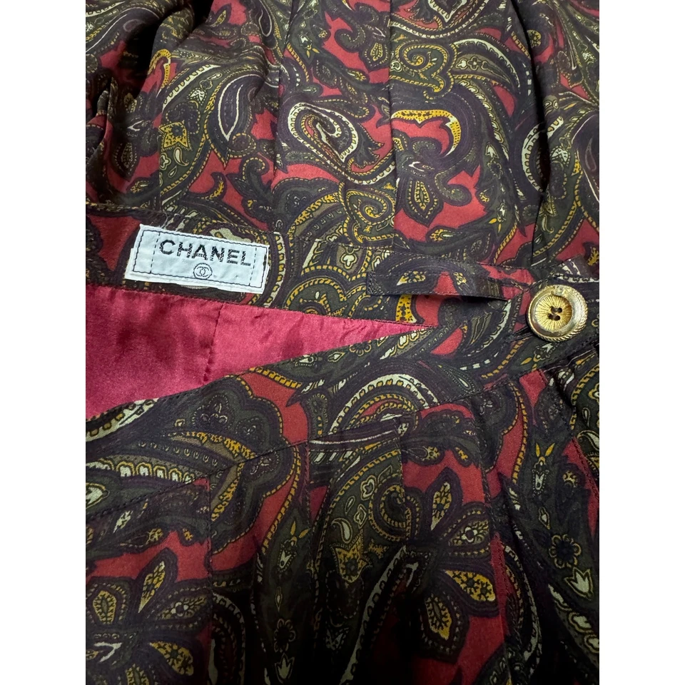Maxi Falda 100% Auténtica De Colección CHANEL Seda Paisley Plisada Completa Talla 26" S Foto 2 de 4
