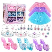 Princess Dress Up Toys, Jewelry Boutique Kit, 3 Color Skirts, Shoes, Crowns, 32