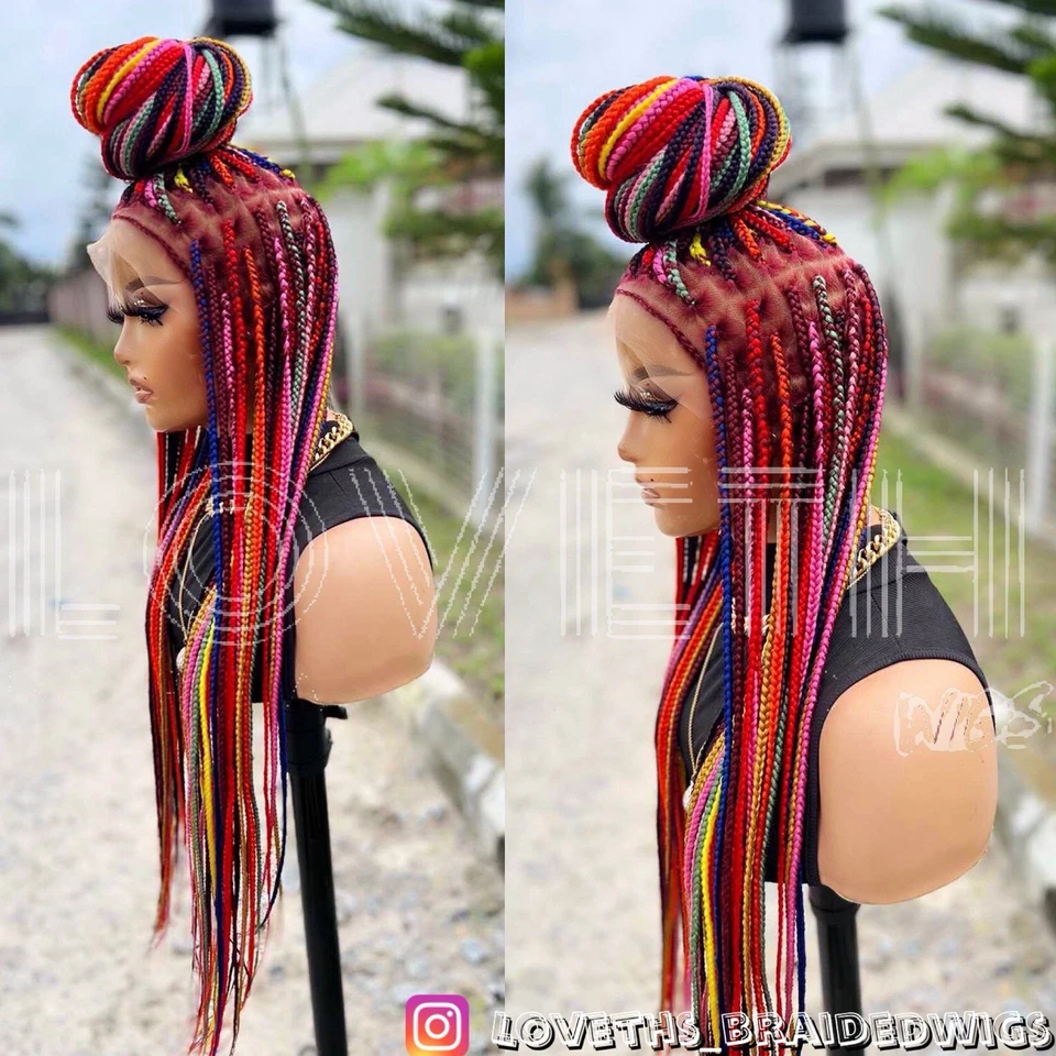 Se envía al día siguiente (ENVÍO 2 DÍAS) Peluca trenzada de encaje completo Cornrow, trenza negra sin nudos Foto 3 de 4