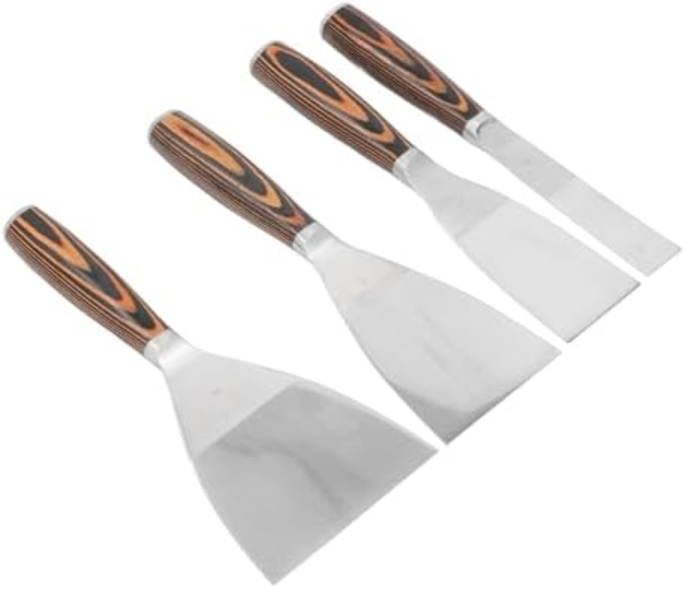 Set Spatole in Acciaio Inox per Fai da Te | 4 Pezzi Manico Legno