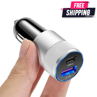 Dual Port Car Charger USB C/3.1A Cigarette Lighter Plug 30W Fast Charge Adapter